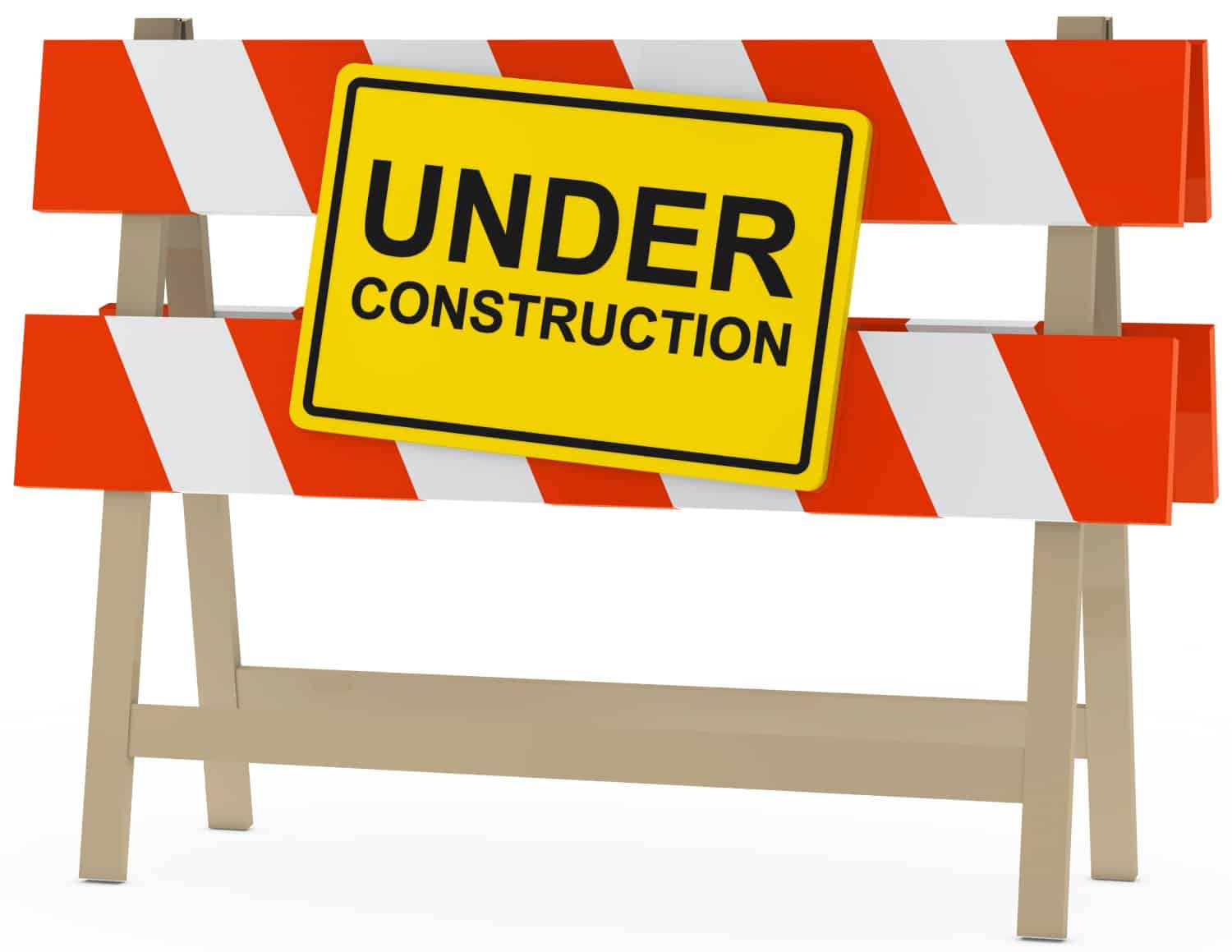 yellow black under construction sign on barrier